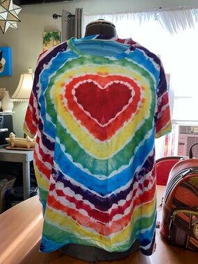 Tie-Dye Heart Graphic Kids T-Shirt - Multicolor SZ Large